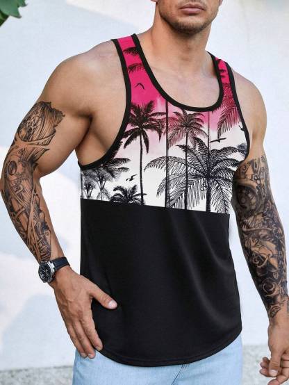 Tropical Sunset Graphic Tank Top-Vacay Outfit