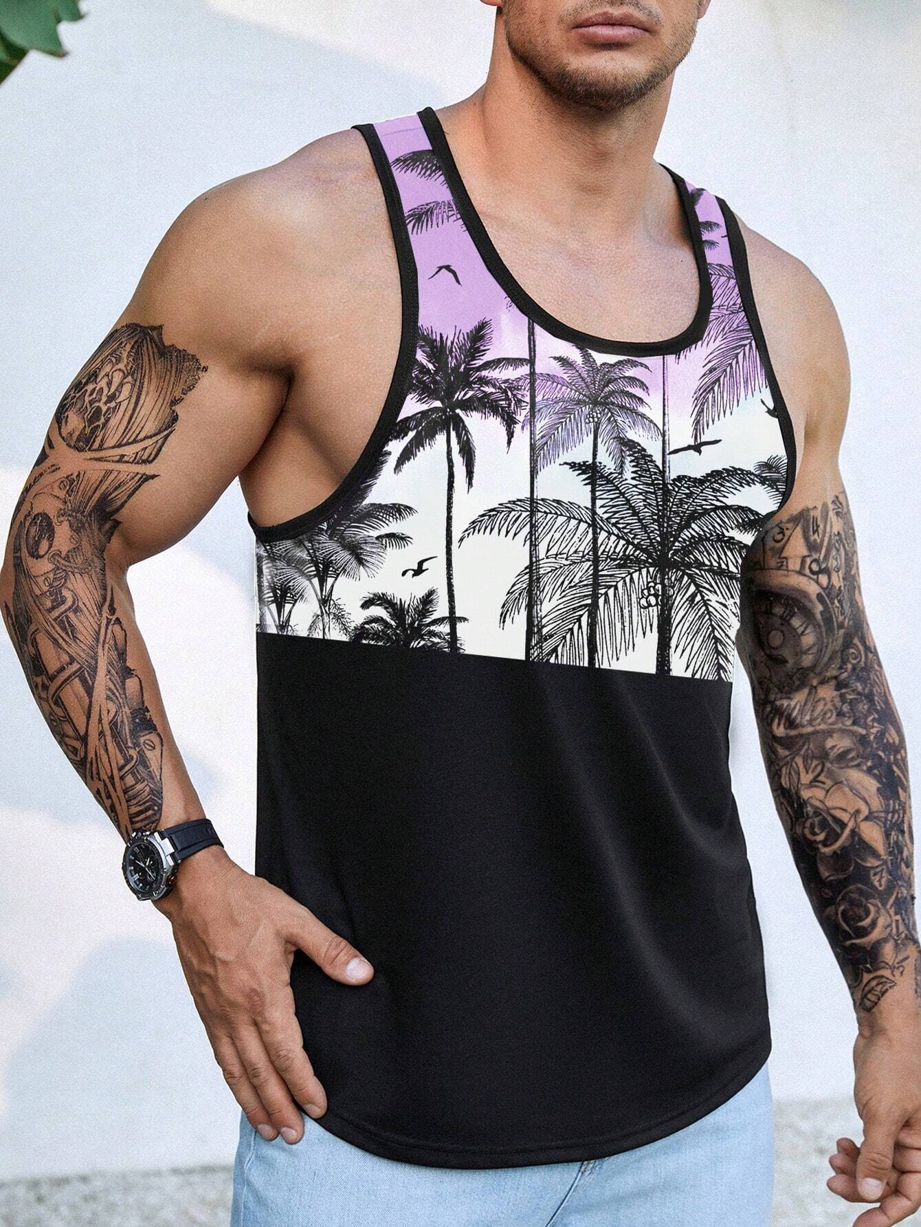 Tropical Sunset Graphic Tank Top-Vacay Outfit