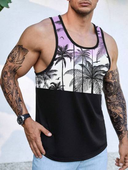 Tropical Sunset Graphic Tank Top-Vacay Outfit