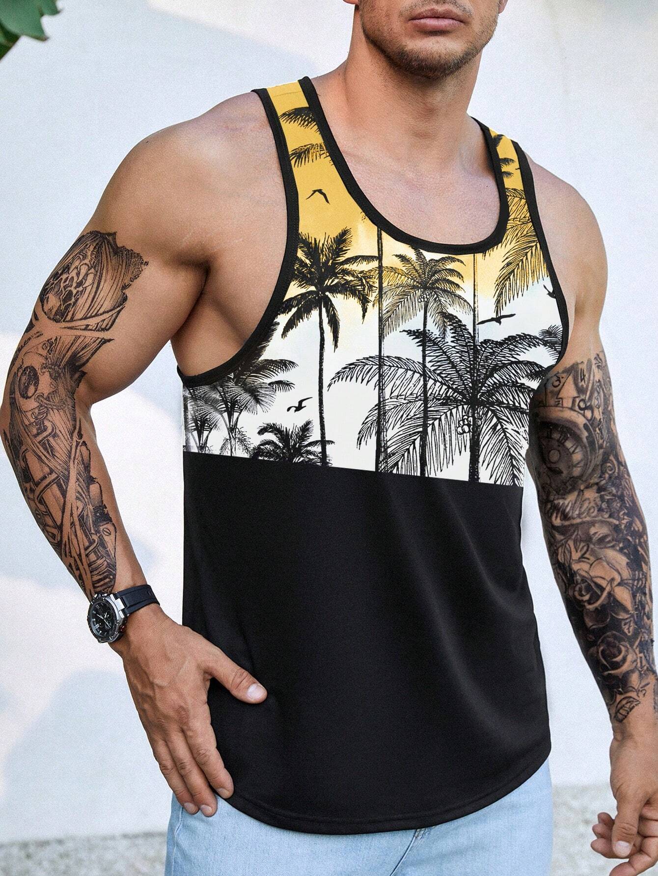 Tropical Sunset Graphic Tank Top-Vacay Outfit