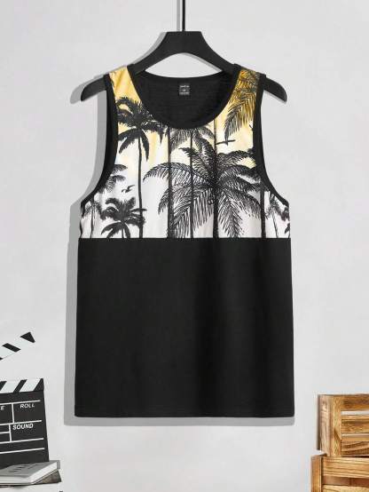 Tropical Sunset Graphic Tank Top-Vacay Outfit