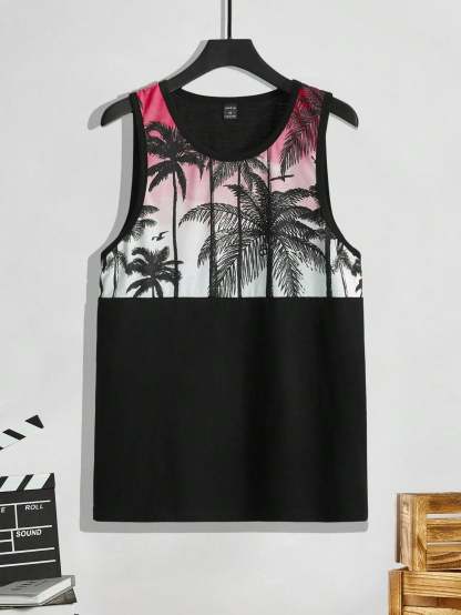 Tropical Sunset Graphic Tank Top-Vacay Outfit