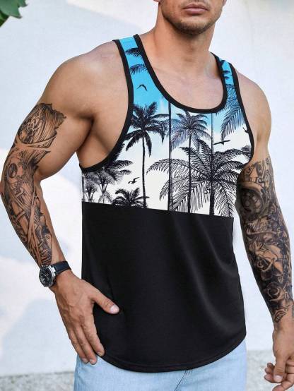 Tropical Sunset Graphic Tank Top-Vacay Outfit