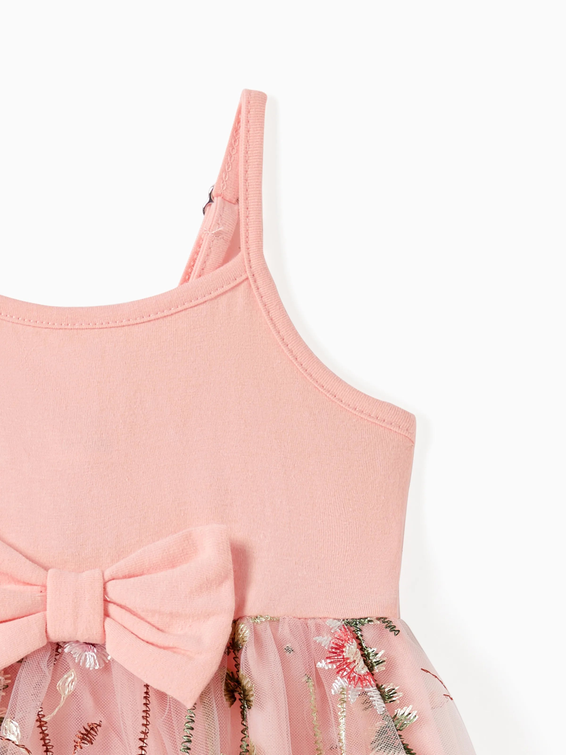 Tulle Strap Dress And Embroidered Cami Tee Family Matching Set-Vacay Outfit