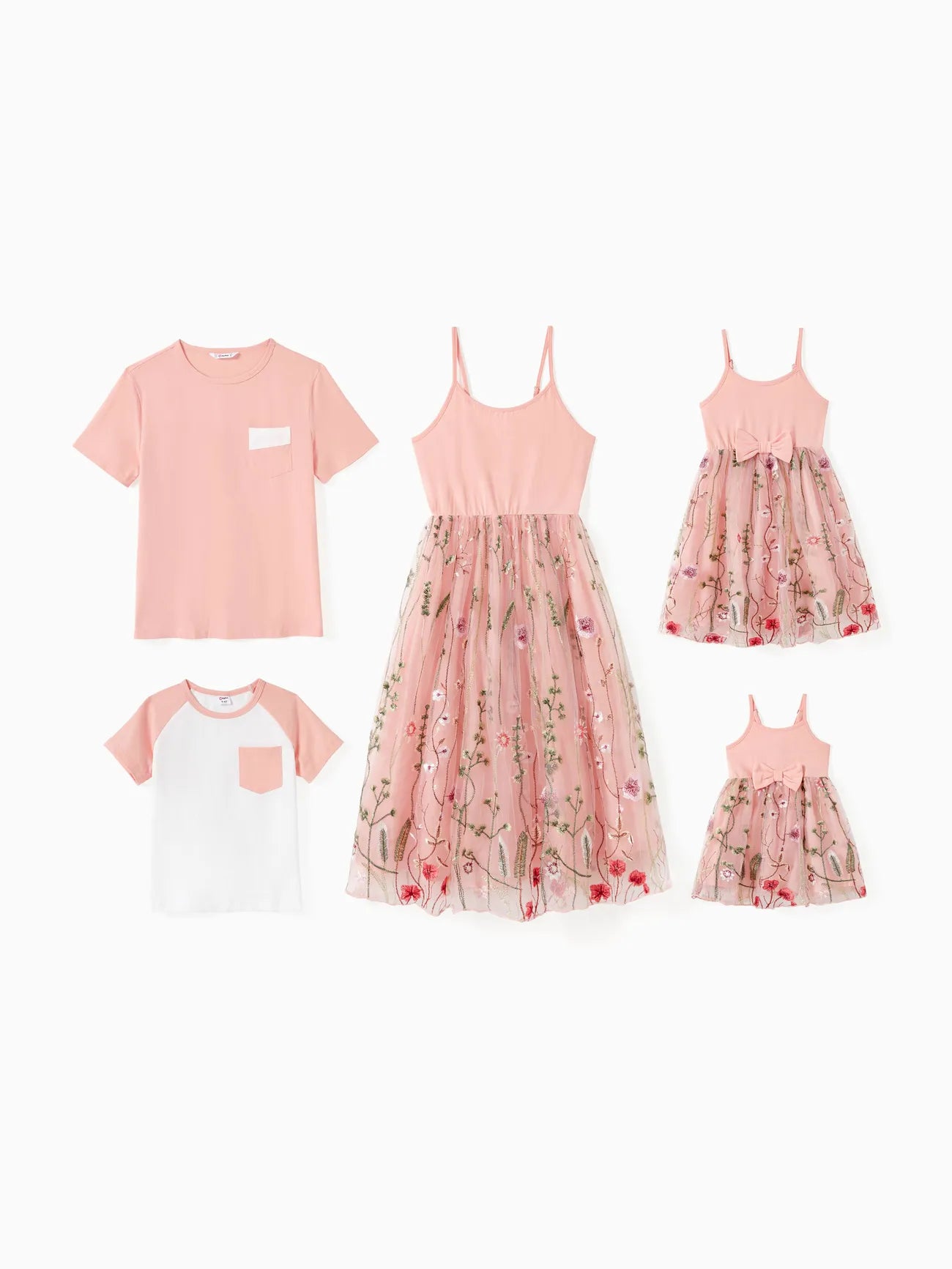 Tulle Strap Dress And Embroidered Cami Tee Family Matching Set-Vacay Outfit