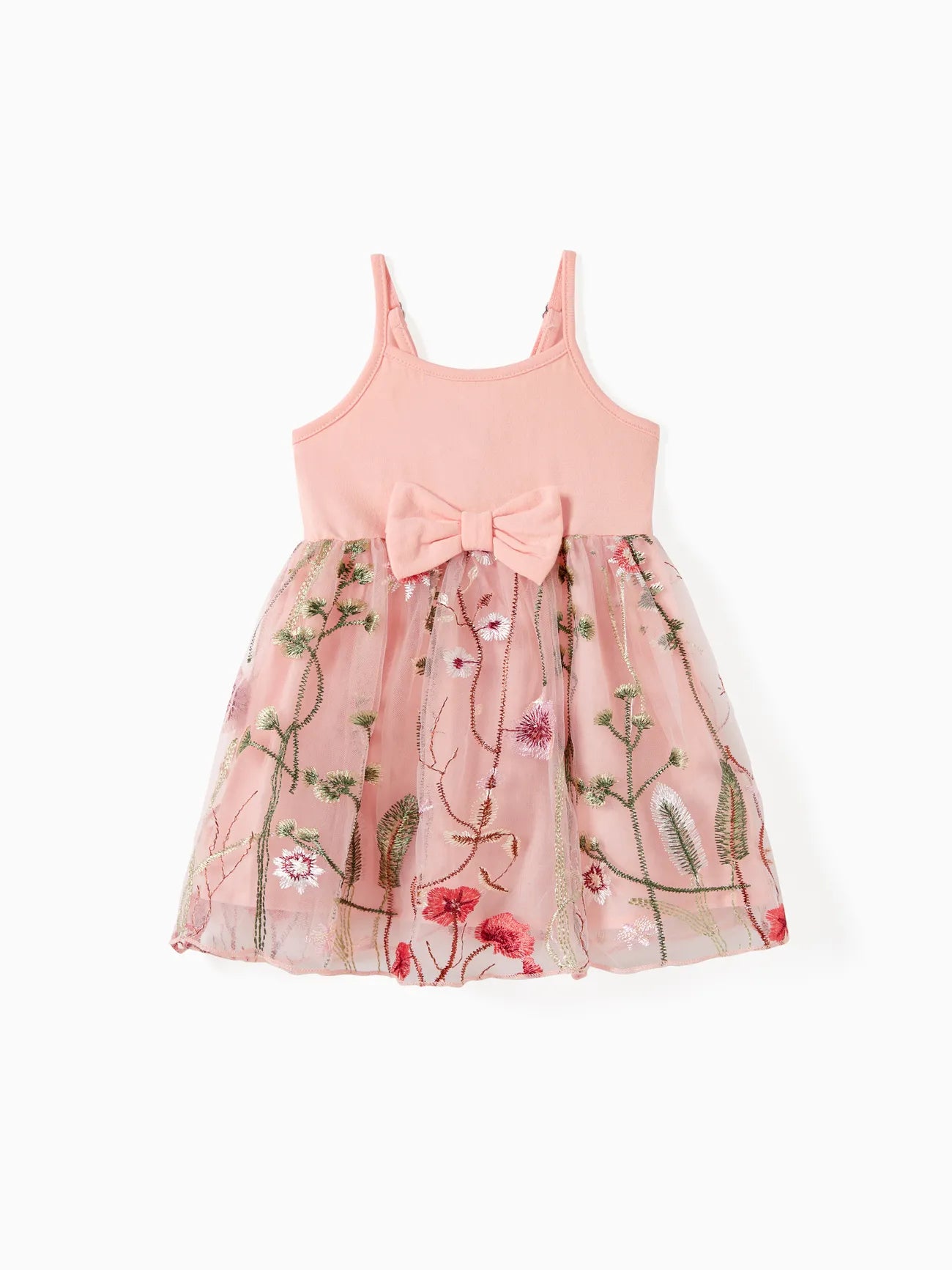 Tulle Strap Dress And Embroidered Cami Tee Family Matching Set-Vacay Outfit