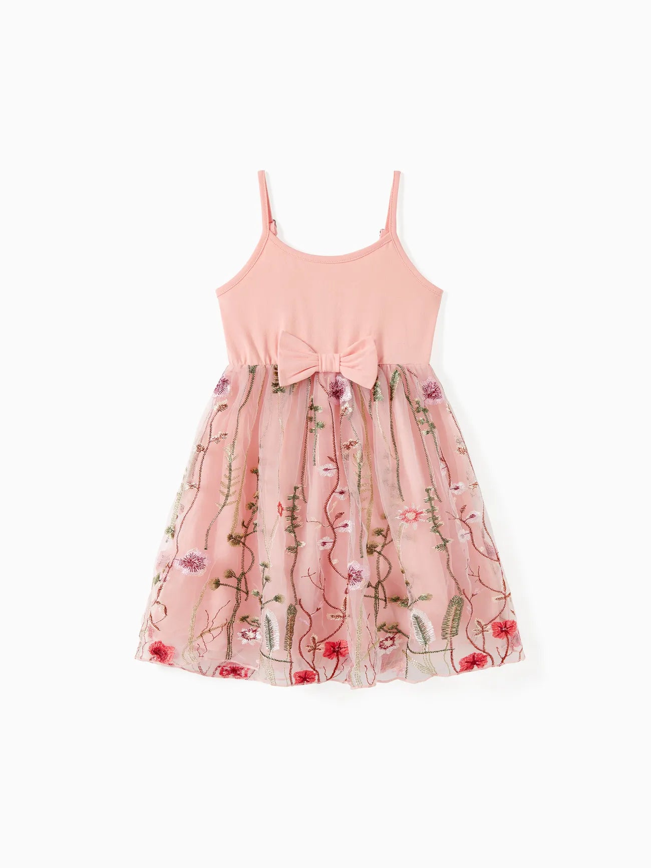 Tulle Strap Dress And Embroidered Cami Tee Family Matching Set-Vacay Outfit