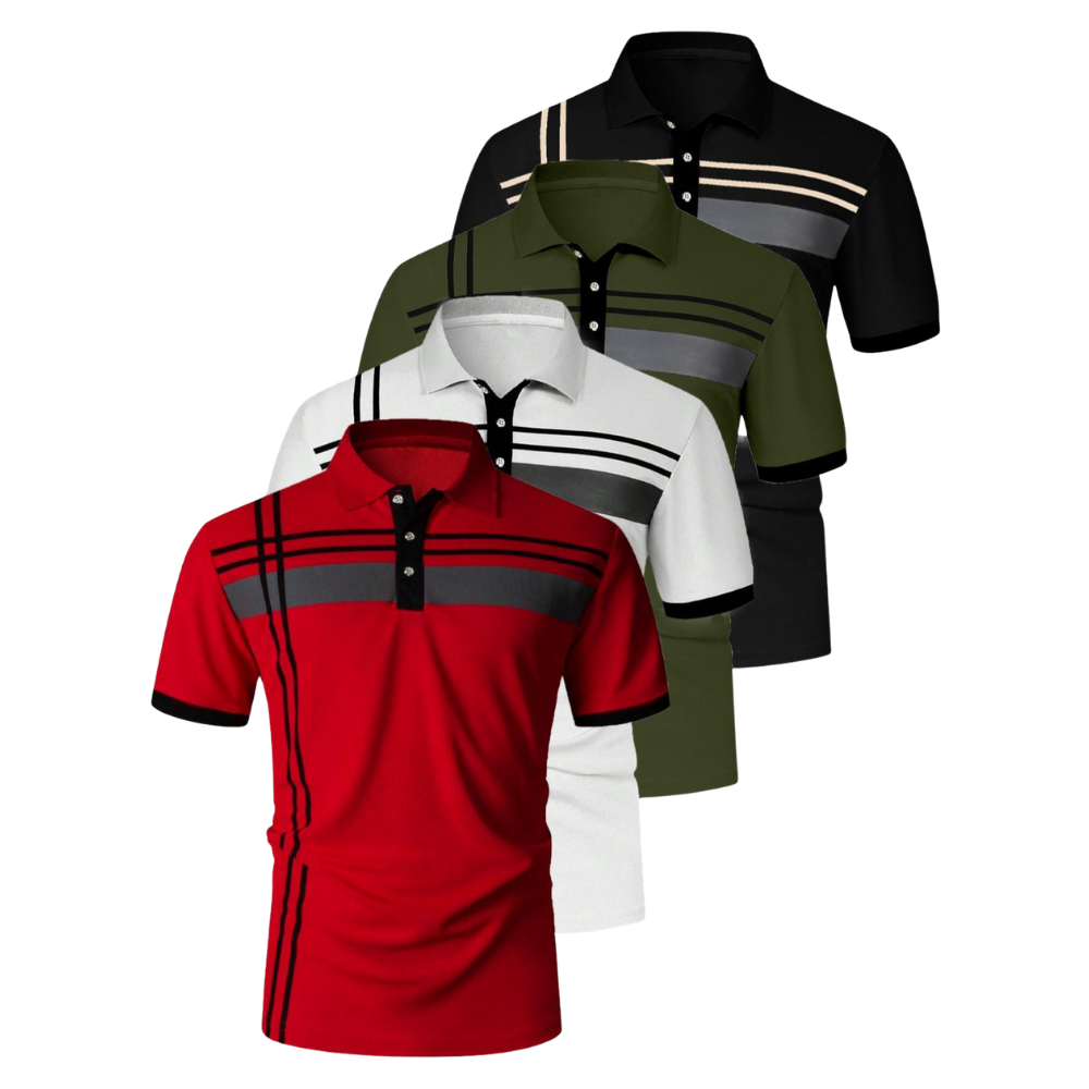 Pack of 3 Casual Striped Printed Short Sleeve Polo T shirt For Men