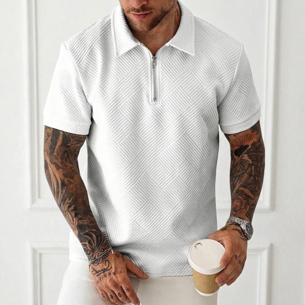 Short Sleeve Zip Up Polo Shirt For Men