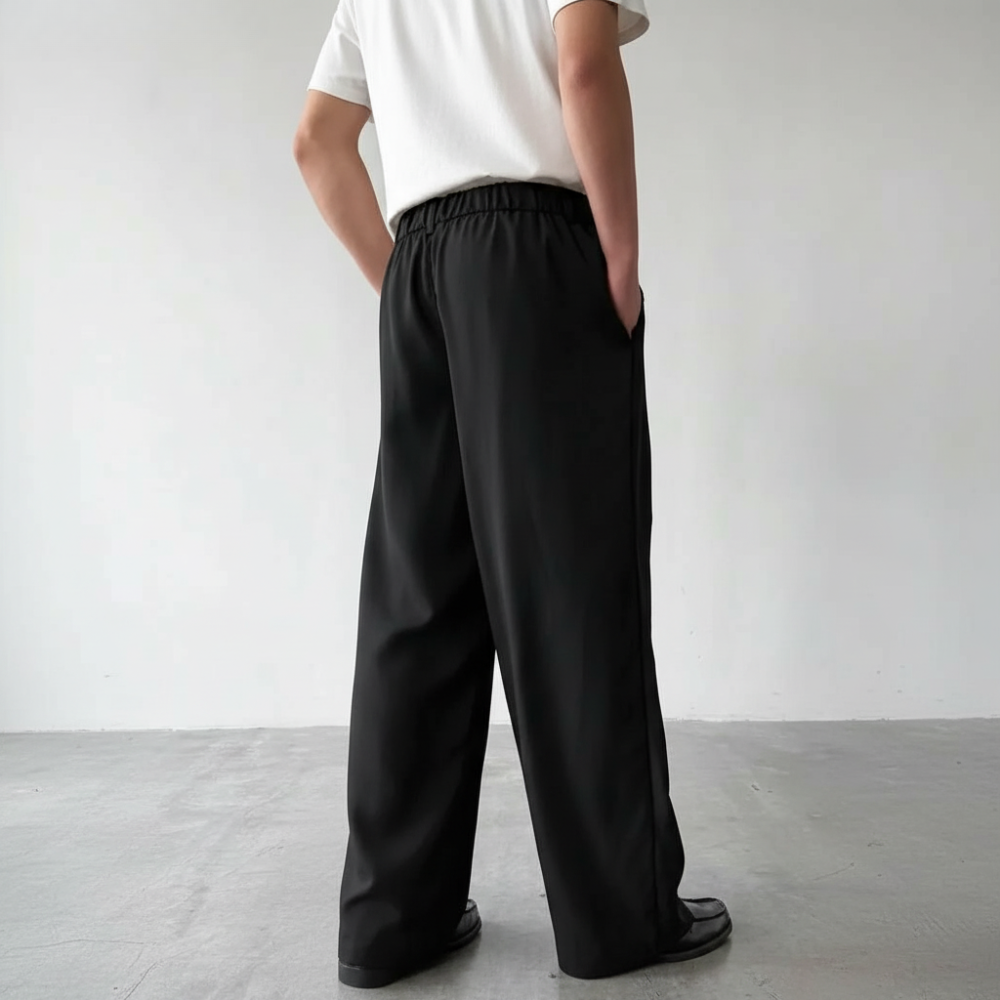 Wrinkle Resistant Wide Polyester Woven Trousers For Men