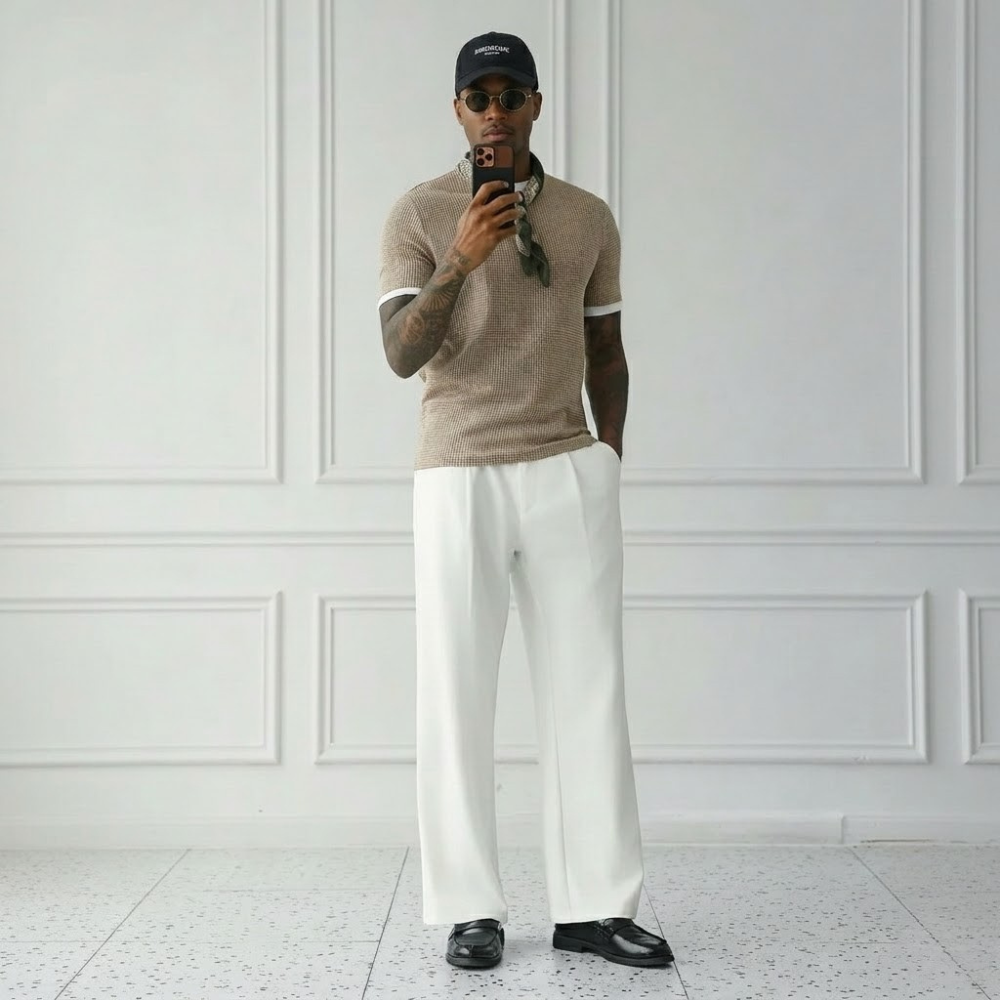 Wrinkle Resistant Wide Polyester Woven Trousers For Men