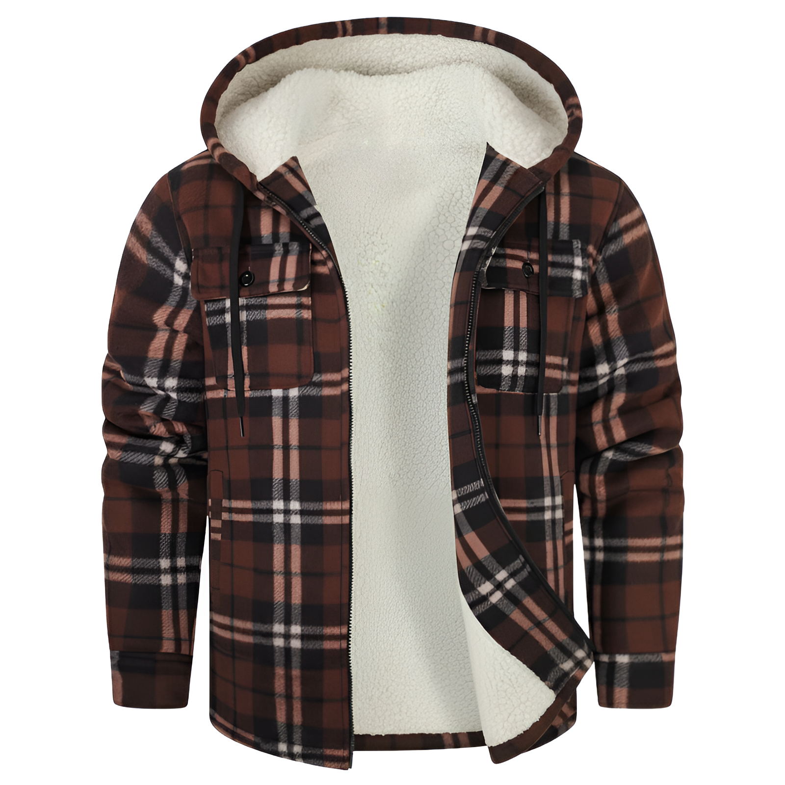 Plaid Sherpa Lined Hooded Flannel Jacket for Men