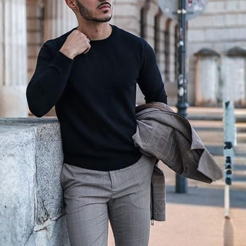 Mens Crew Neck Sweater Slim Fit Lightweight Sweatshirts