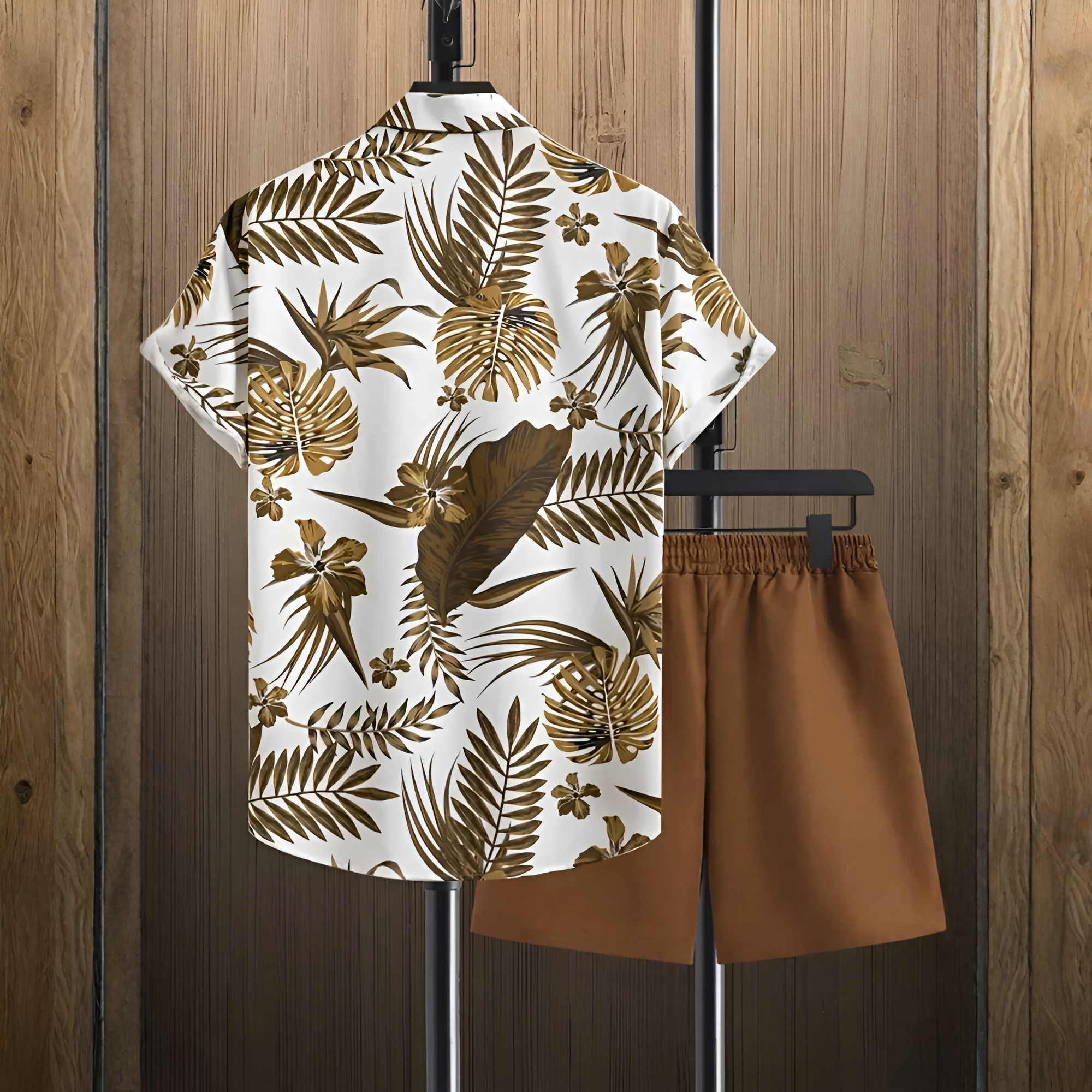 Floral Leaf Print Polo Shirt And Shorts Set For Men