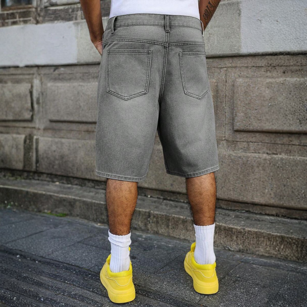 Loose Fit Vintage Washed Denim Jorts For Men