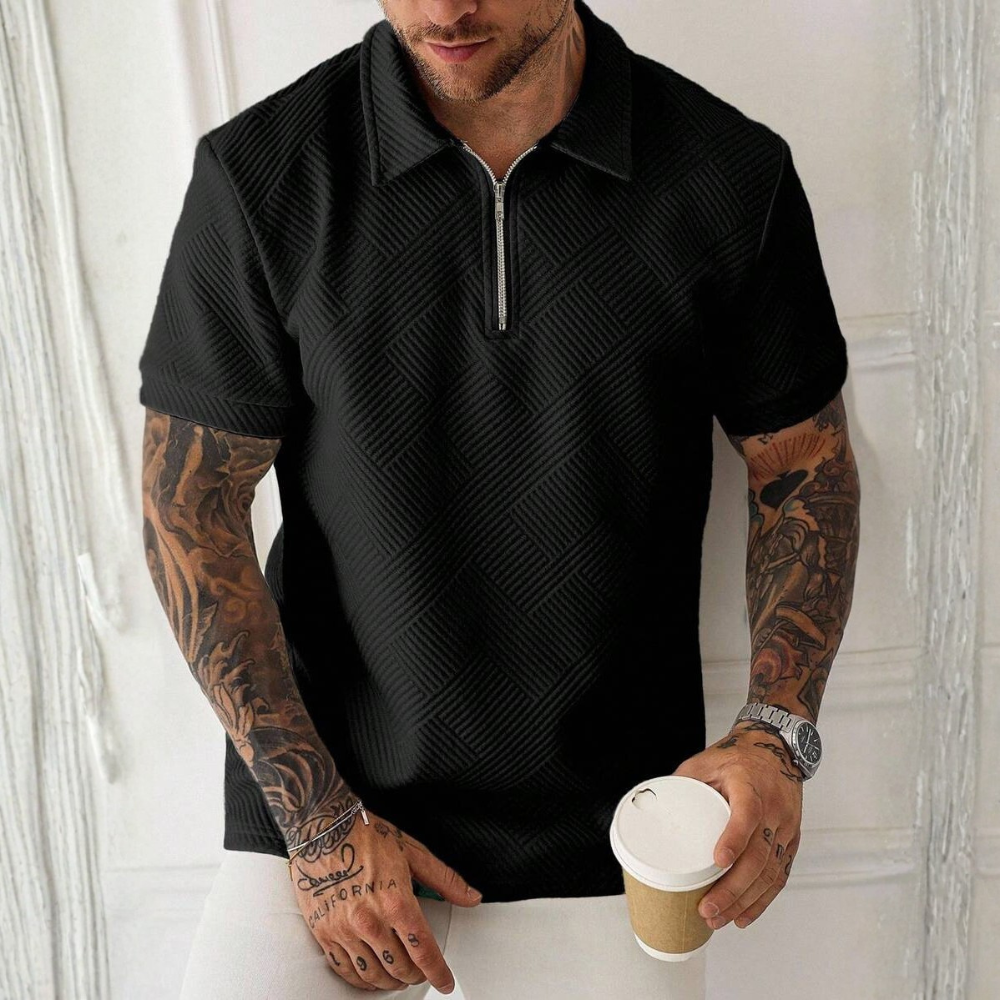 Short Sleeve Zip Up Polo Shirt For Men