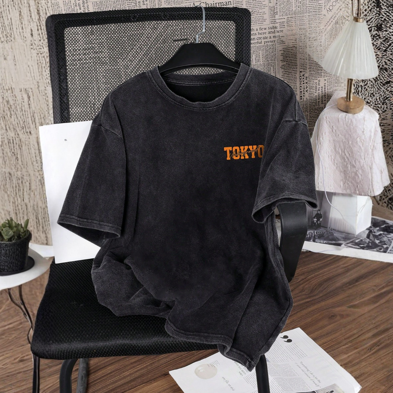 Racing Pattern Slim Washed Vintage Short Sleeve T Shirt For Men