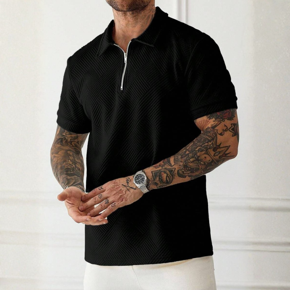 Short Sleeve Zip Up Polo Shirt For Men