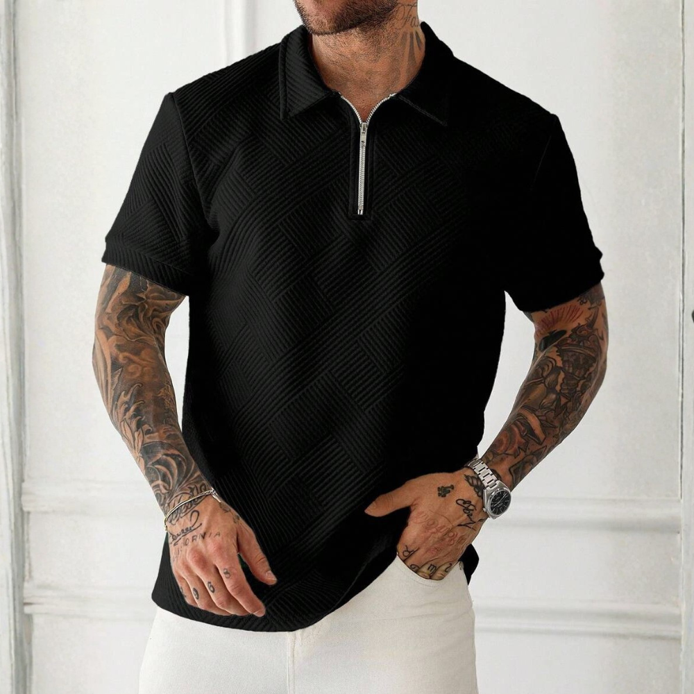 Short Sleeve Zip Up Polo Shirt For Men