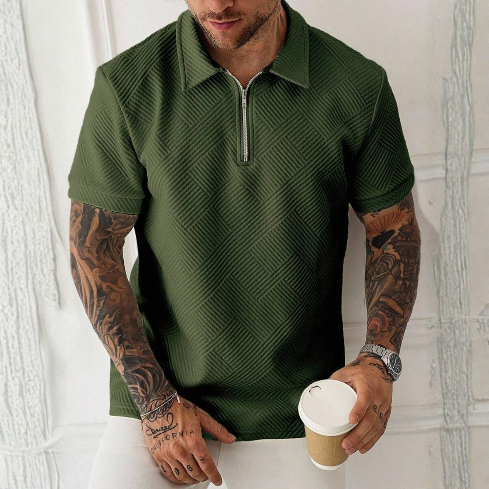 Short Sleeve Zip Up Polo Shirt For Men