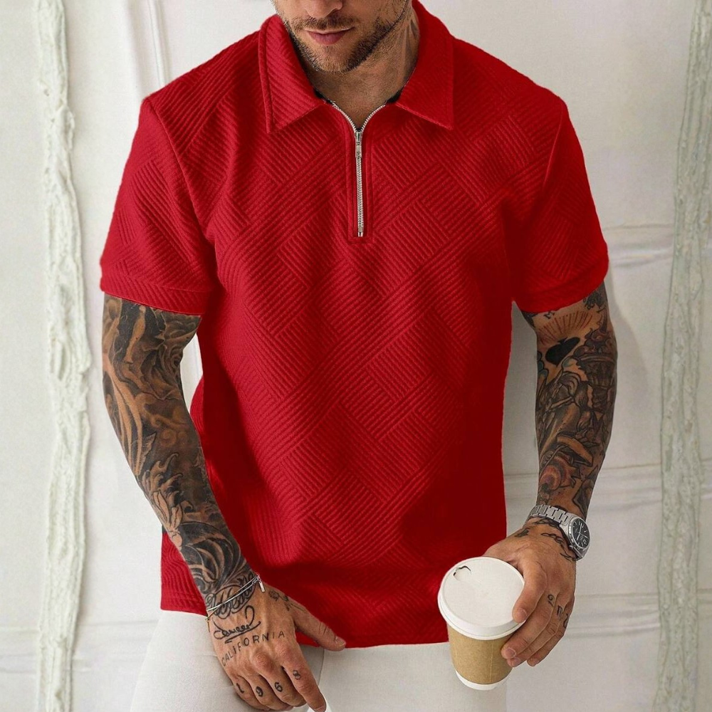 Short Sleeve Zip Up Polo Shirt For Men