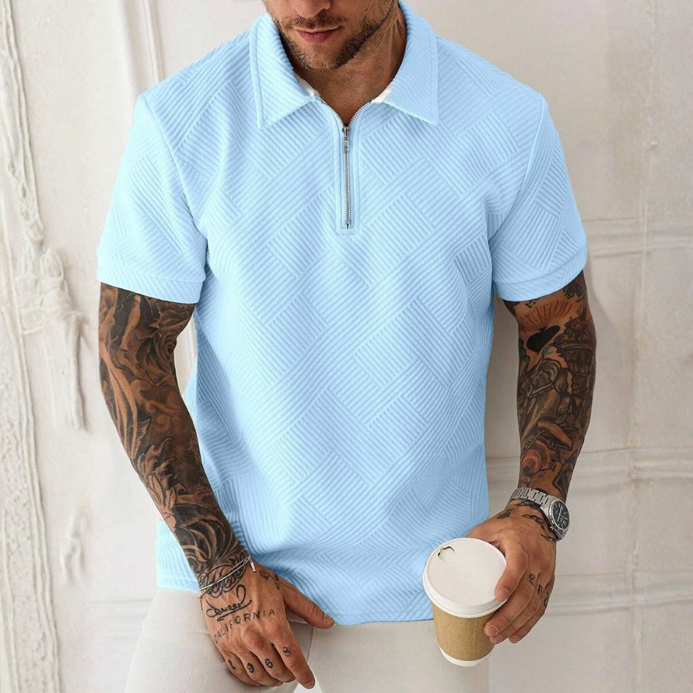 Short Sleeve Zip Up Polo Shirt For Men