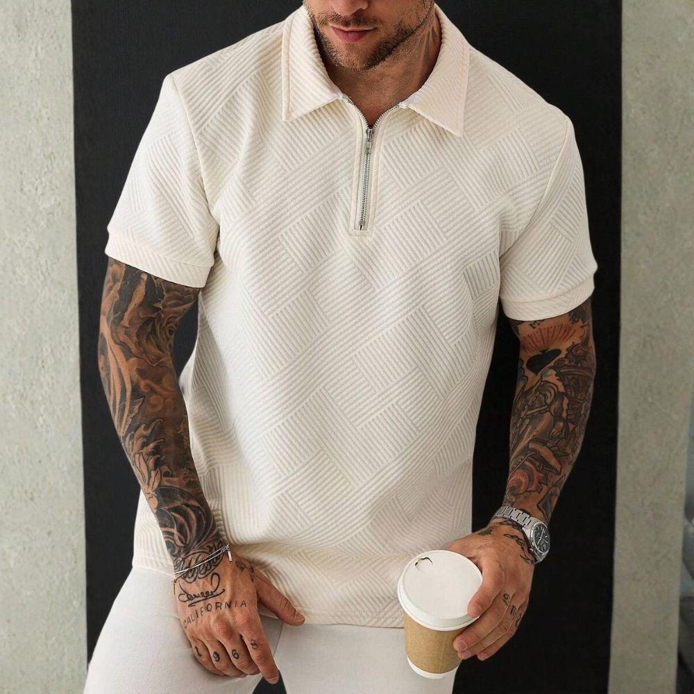 Short Sleeve Zip Up Polo Shirt For Men