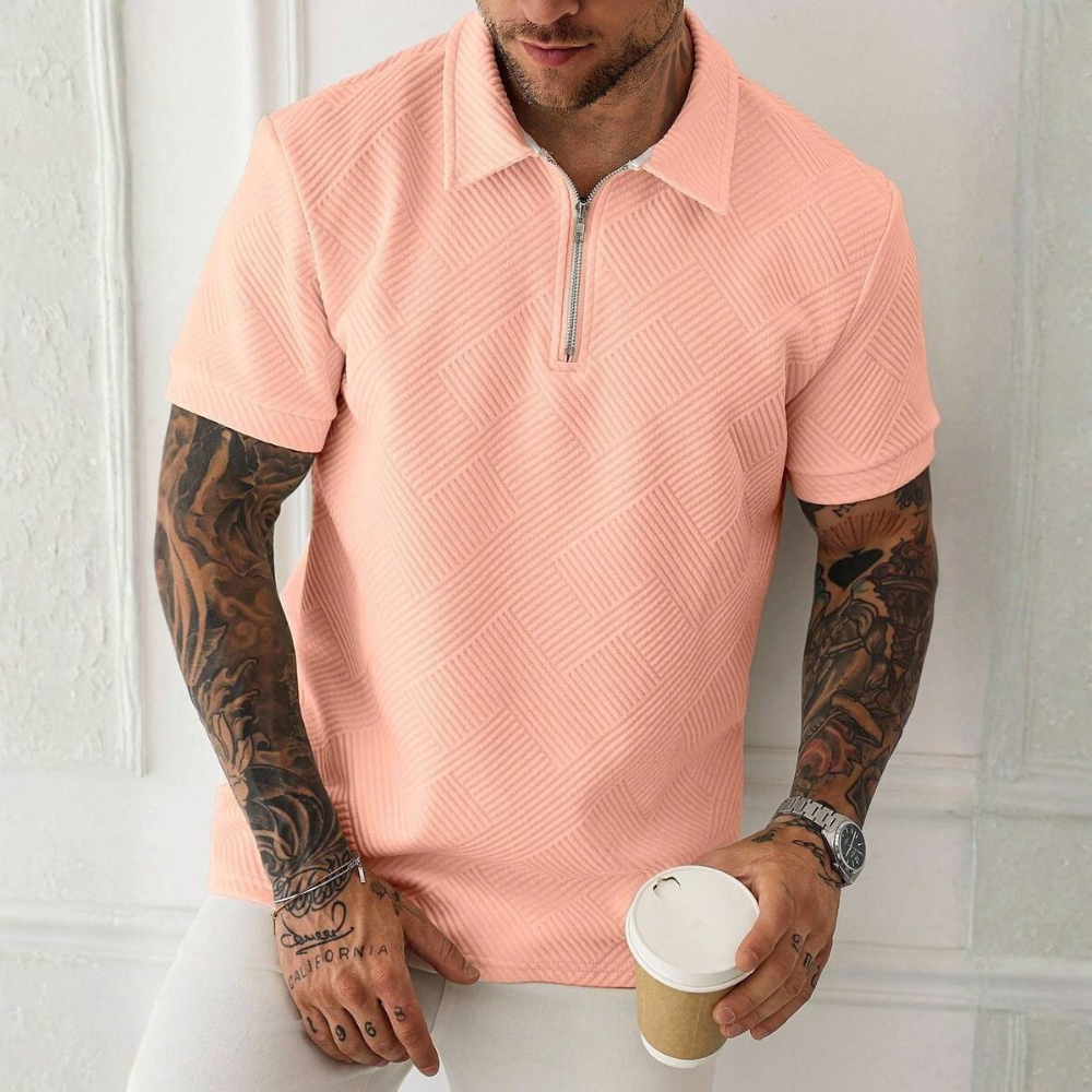 Short Sleeve Zip Up Polo Shirt For Men