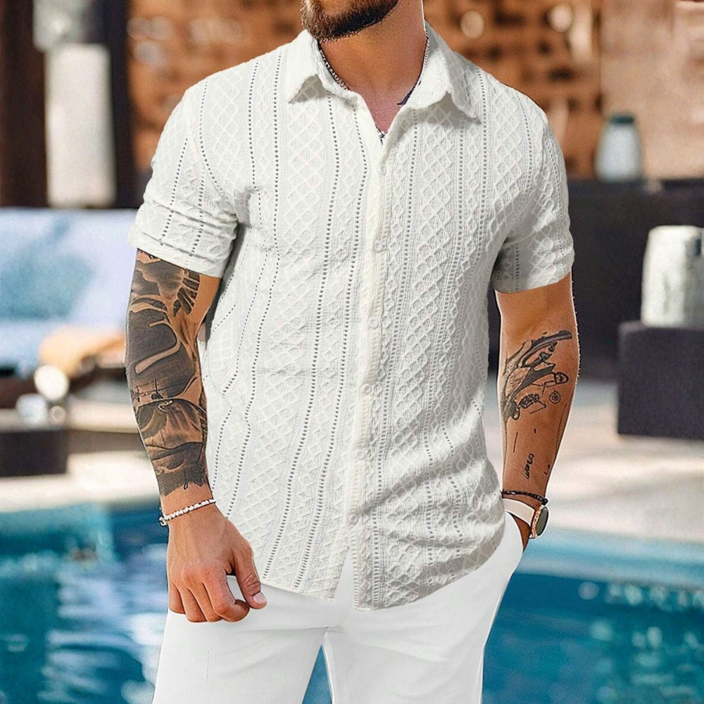 Knitted Argyle Short Sleeve T Shirt For Men