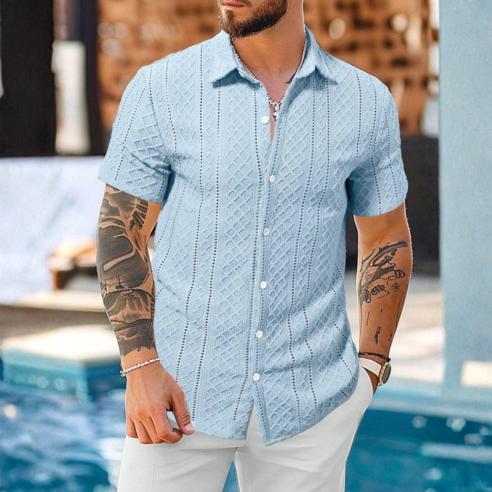 Knitted Argyle Short Sleeve T Shirt For Men