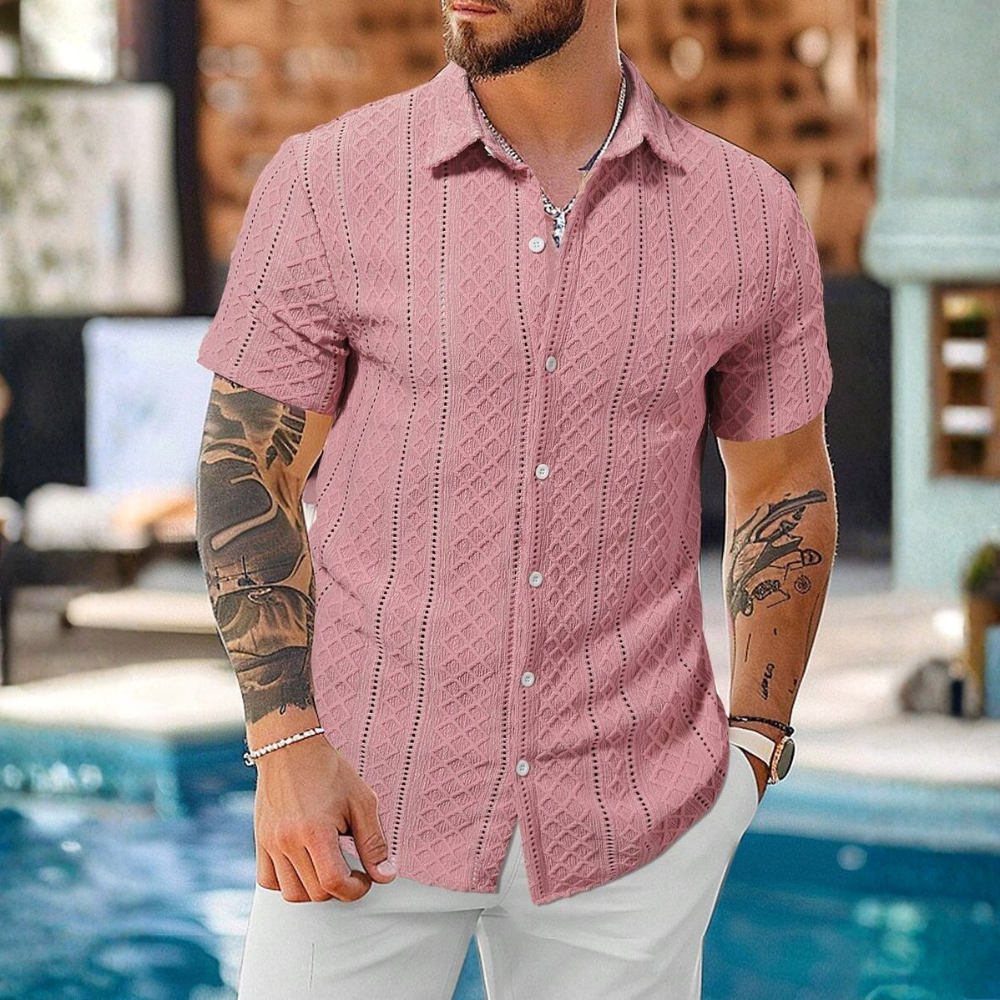Knitted Argyle Short Sleeve T Shirt For Men