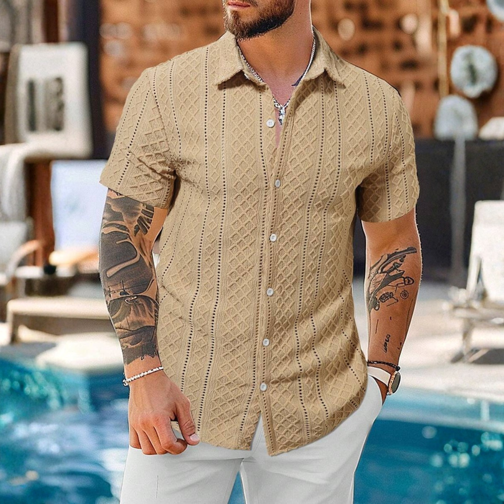 Knitted Argyle Short Sleeve T Shirt For Men