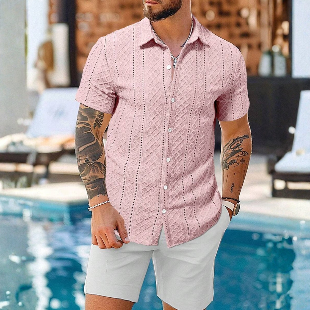Knitted Argyle Short Sleeve T Shirt For Men