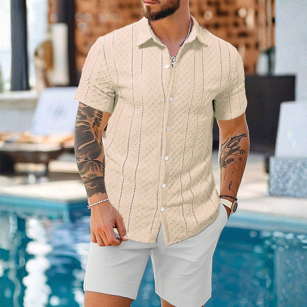 Knitted Argyle Short Sleeve T Shirt For Men
