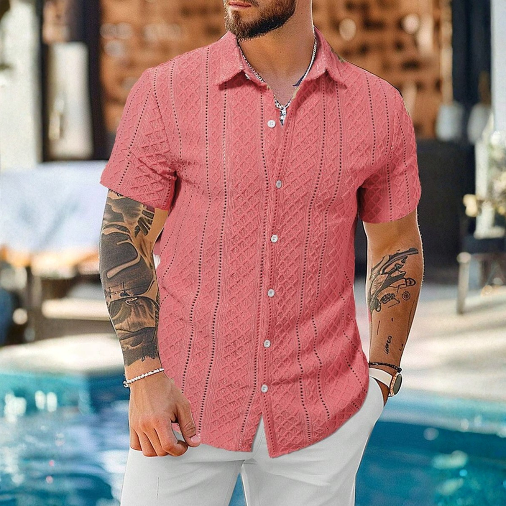 Knitted Argyle Short Sleeve T Shirt For Men