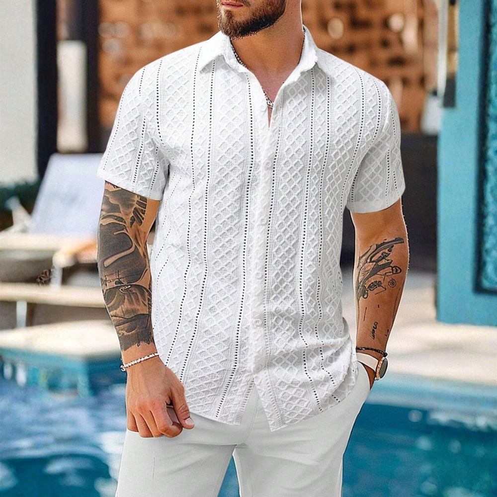 Knitted Argyle Short Sleeve T Shirt For Men
