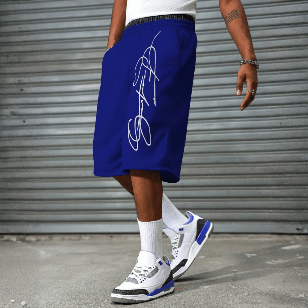 2 In 1 Waistband Patchwork Embroidered Loose Fit Basketball Shorts For Men