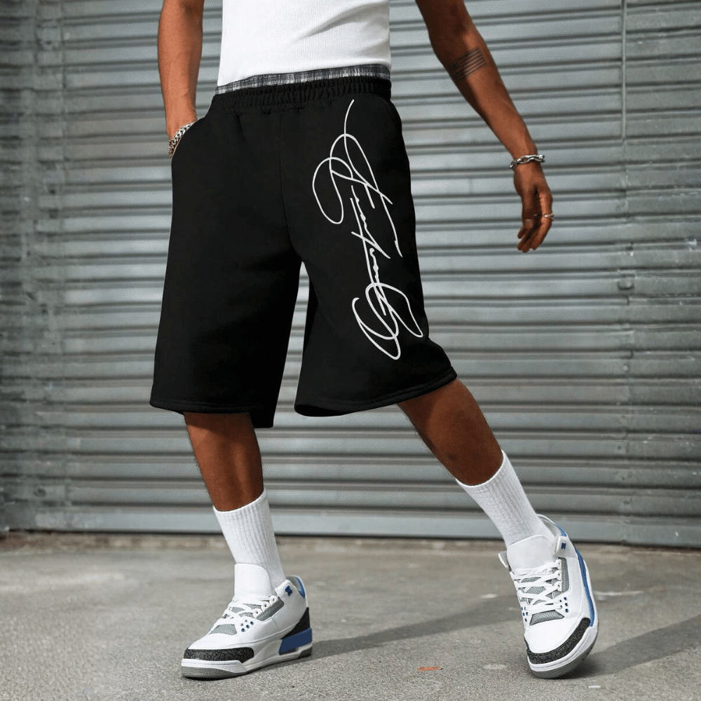 2 In 1 Waistband Patchwork Embroidered Loose Fit Basketball Shorts For Men