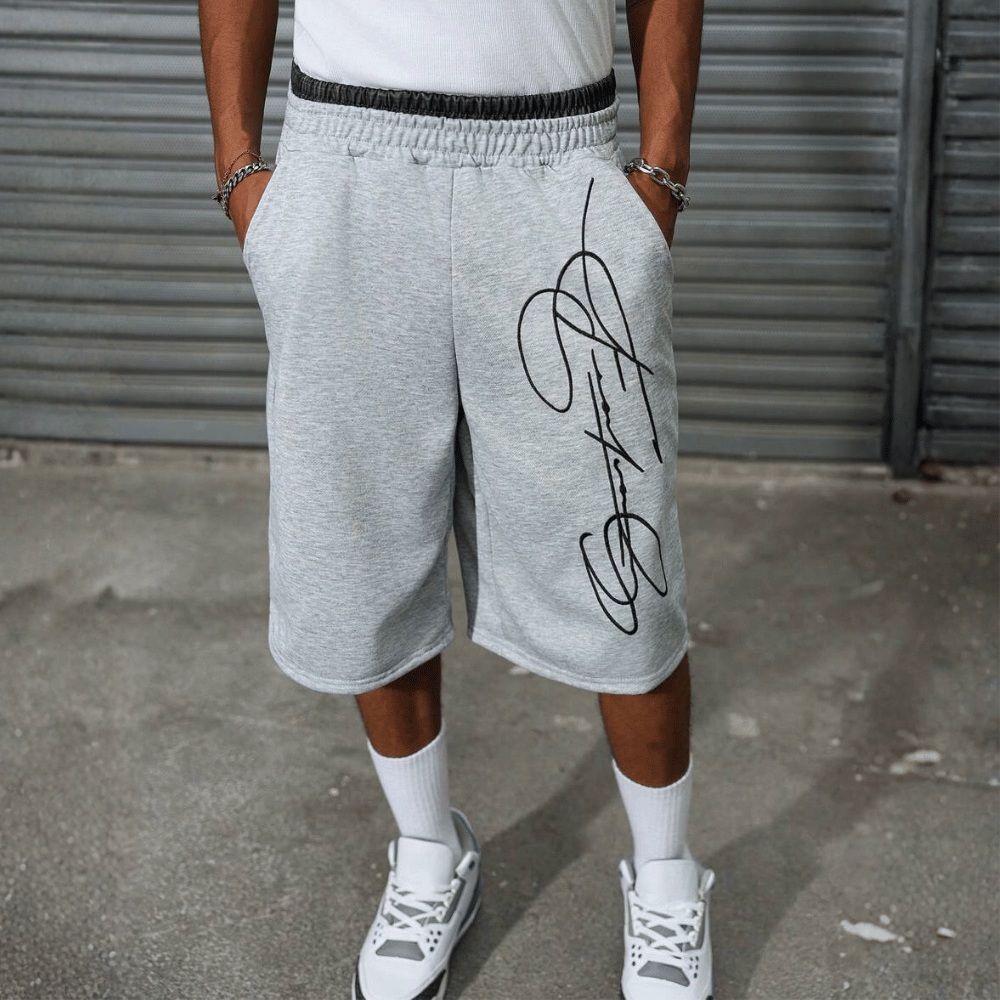 2 In 1 Waistband Patchwork Embroidered Loose Fit Basketball Shorts For Men