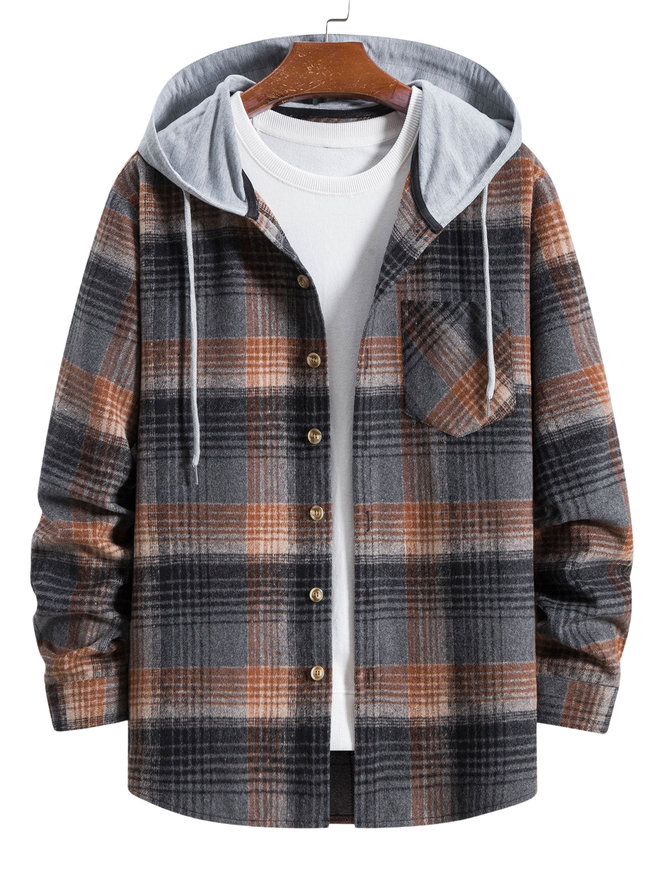 Flannel Plaid Hooded Overshirt-Vacay Outfit