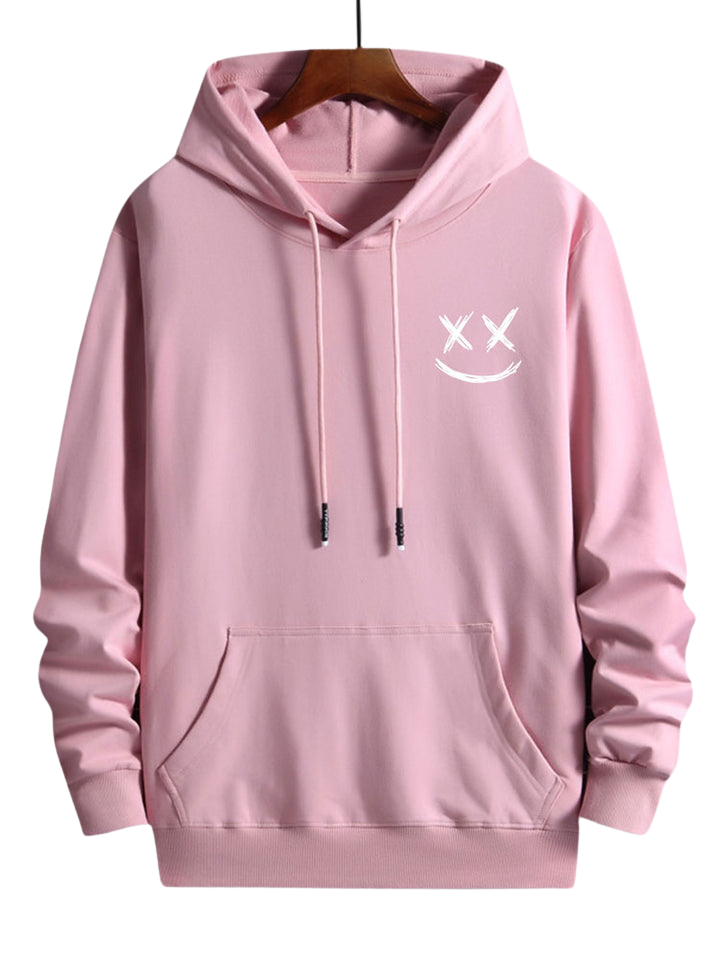 Smiley Print Cotton Hoodie-Vacay Outfit