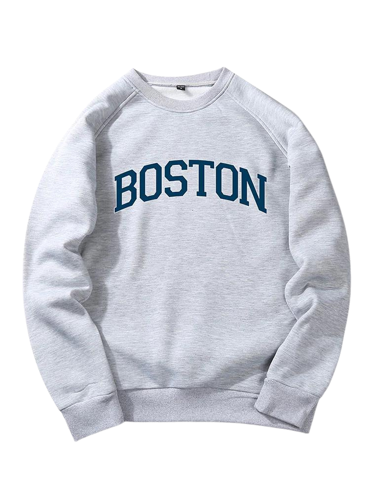 Boston Letter Print Raglan Sleeves Sweatshirt-Vacay Outfit