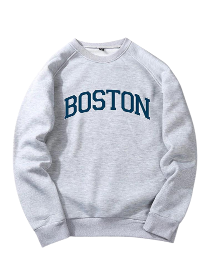 Boston Letter Print Raglan Sleeves Sweatshirt-Vacay Outfit