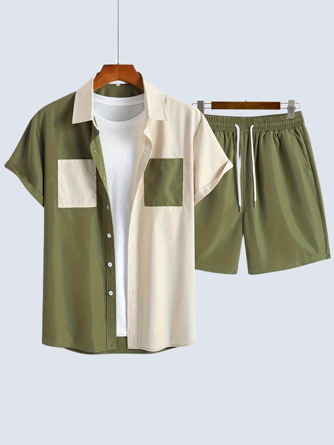 Dual Tone Shirt And Drawstring Shorts 2 Piece Set-Vacay Outfit