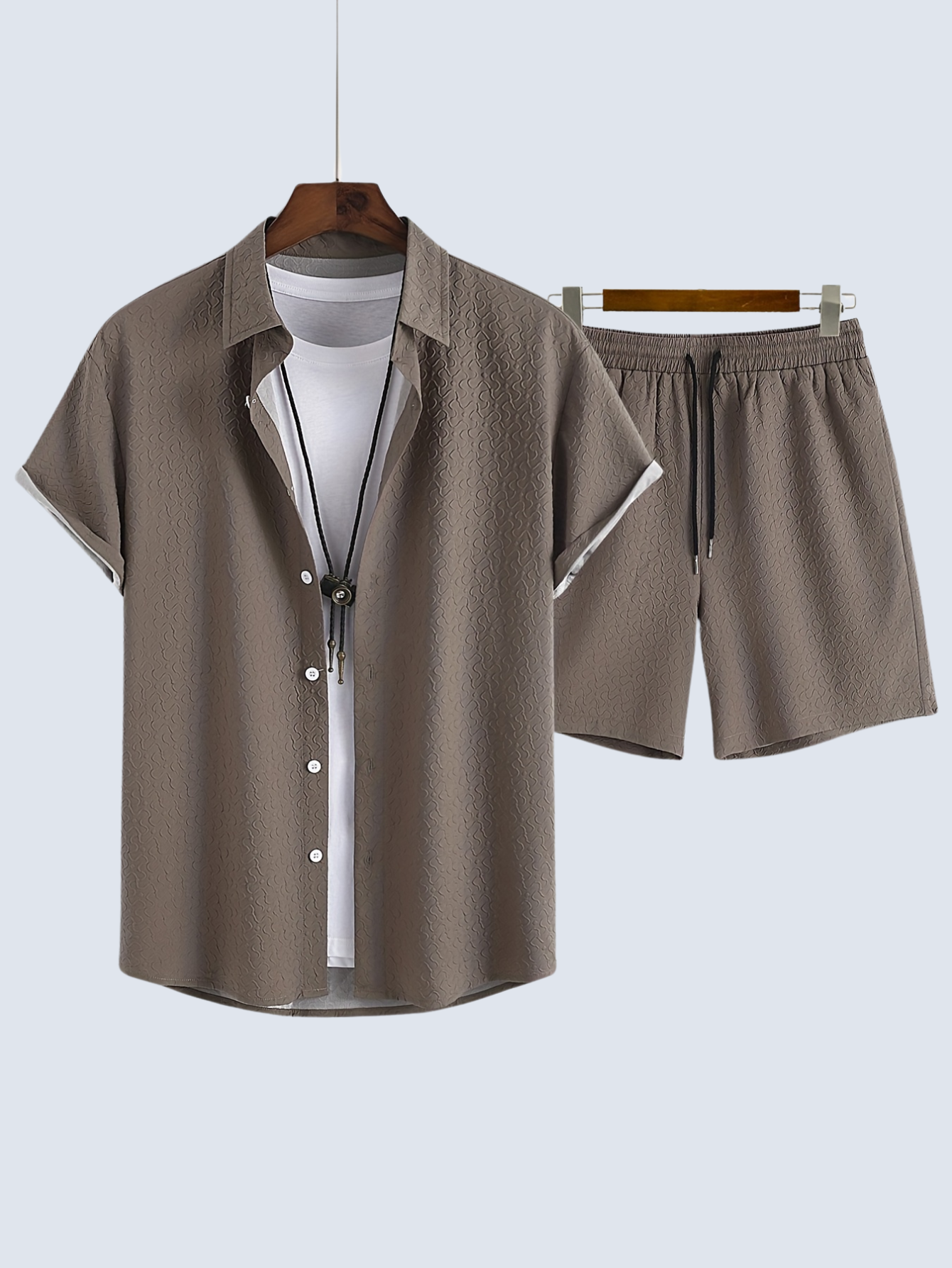 Button Up Shirt And Drawstring Shorts 2 Piece Set-Vacay Outfit