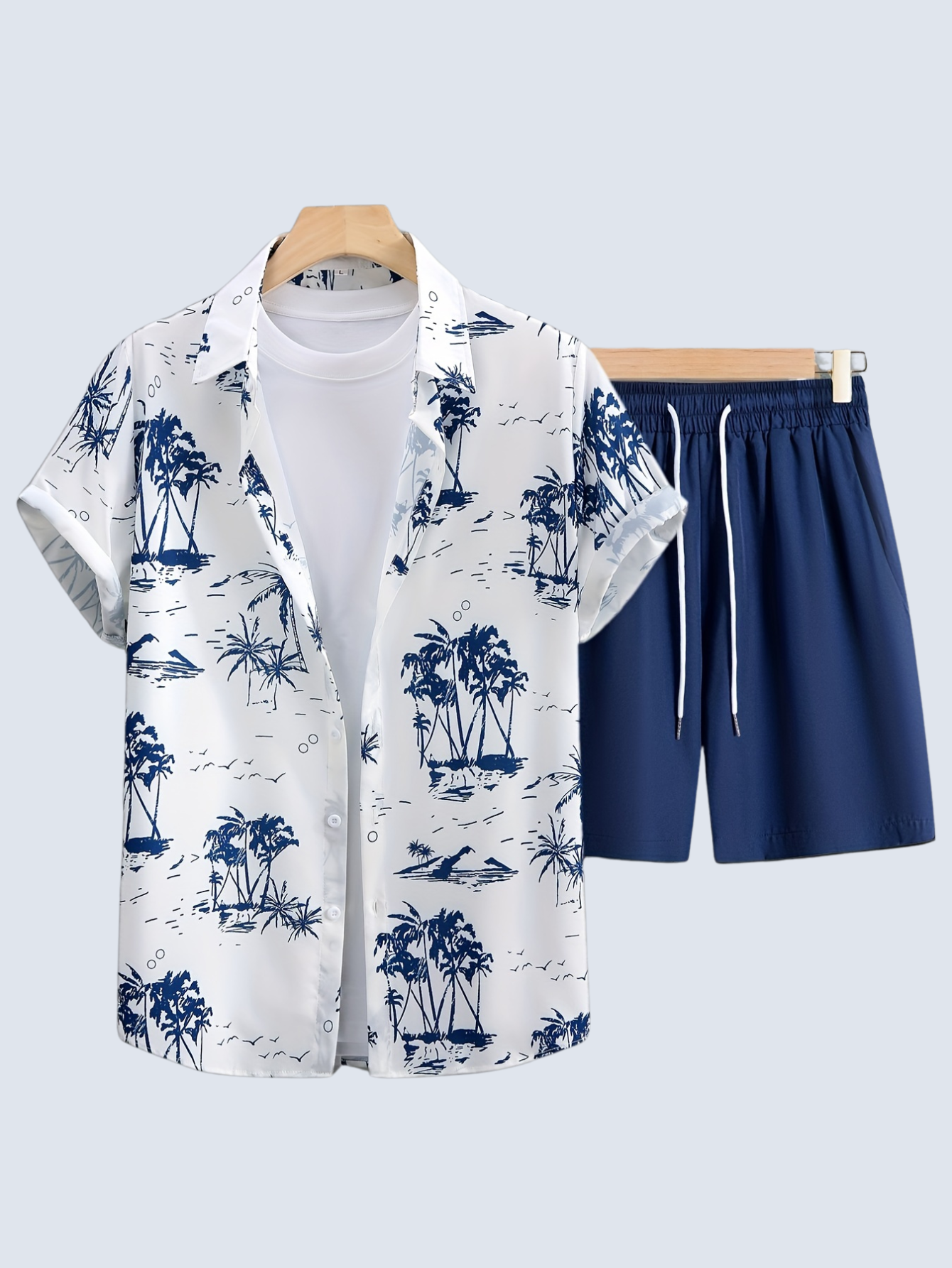 Casual Tree Print Shirt And Shorts Set-Vacay Outfit
