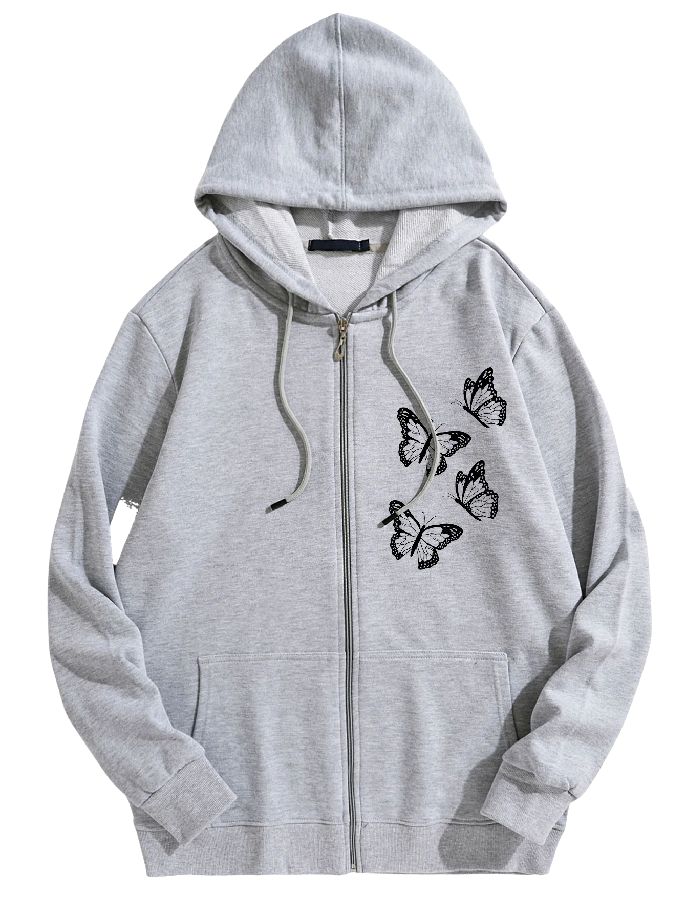 Butterfly Print Zip Hoodie-Vacay Outfit
