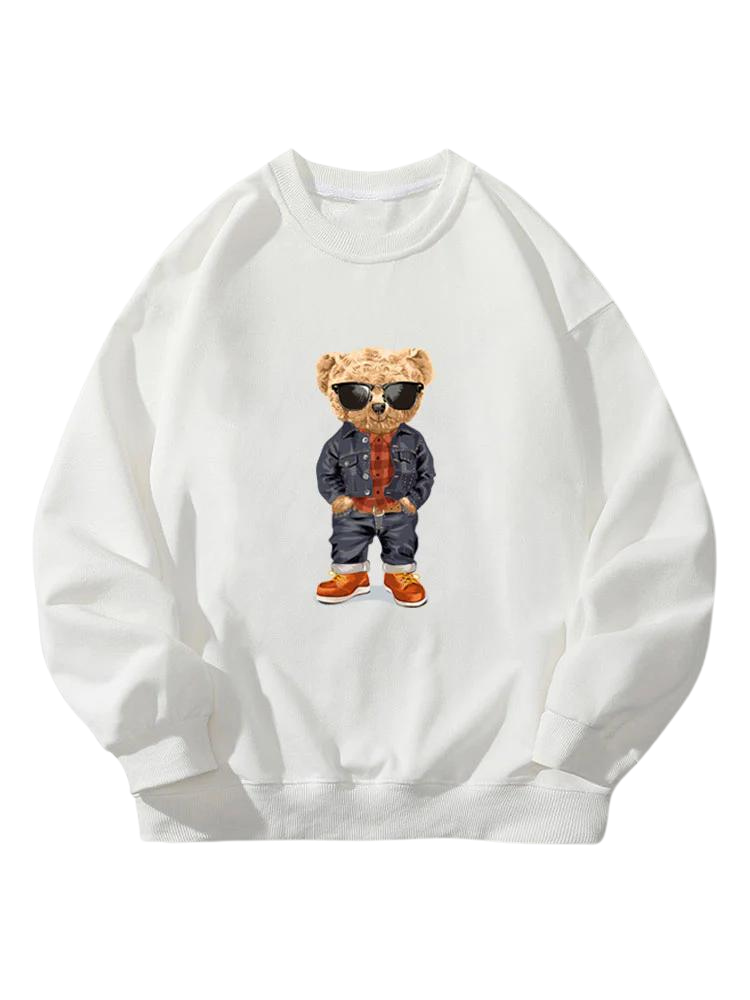 Denim Bear Crew Neck Sweatshirt-Vacay Outfit