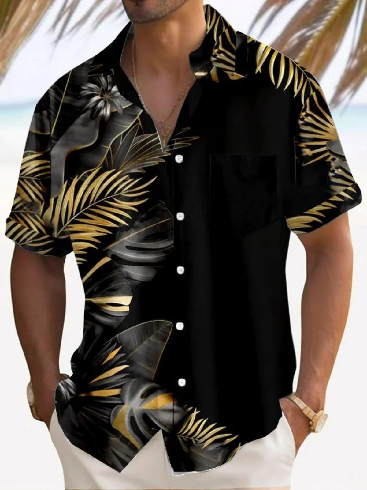 Tree Leaves Print Short Sleeve Shirt-Vacay Outfit