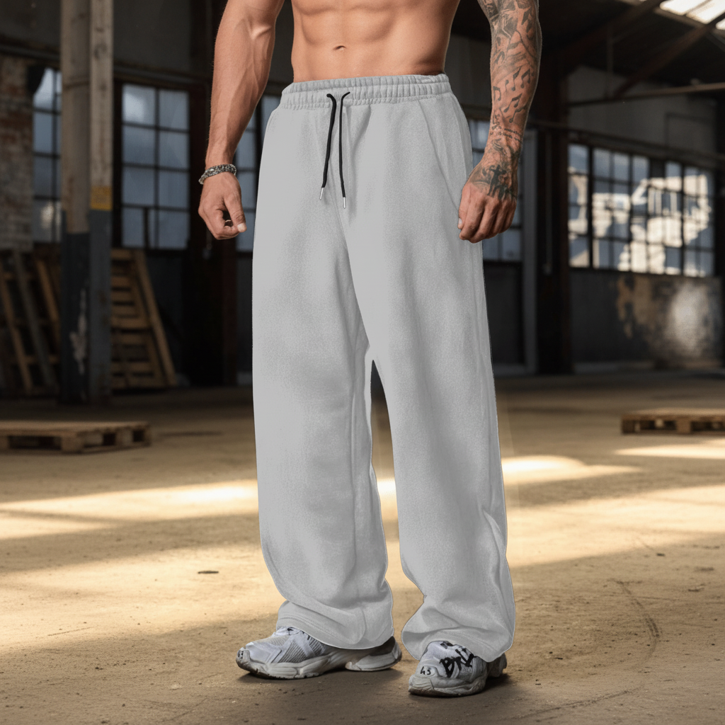 Solid Color Loose Fit Cotton Blend Straight Sweatpants